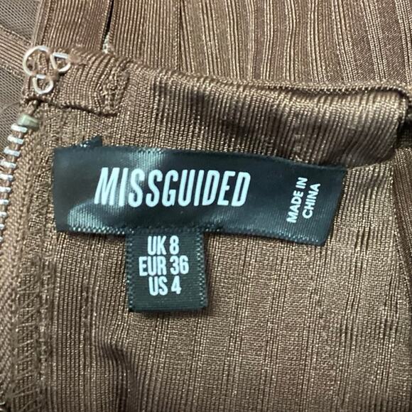 Missguided Brown Rib Knit Sleeveless Racerback Zippper Corset Crop Tank Top Sz 4 - Picture 3 of 3